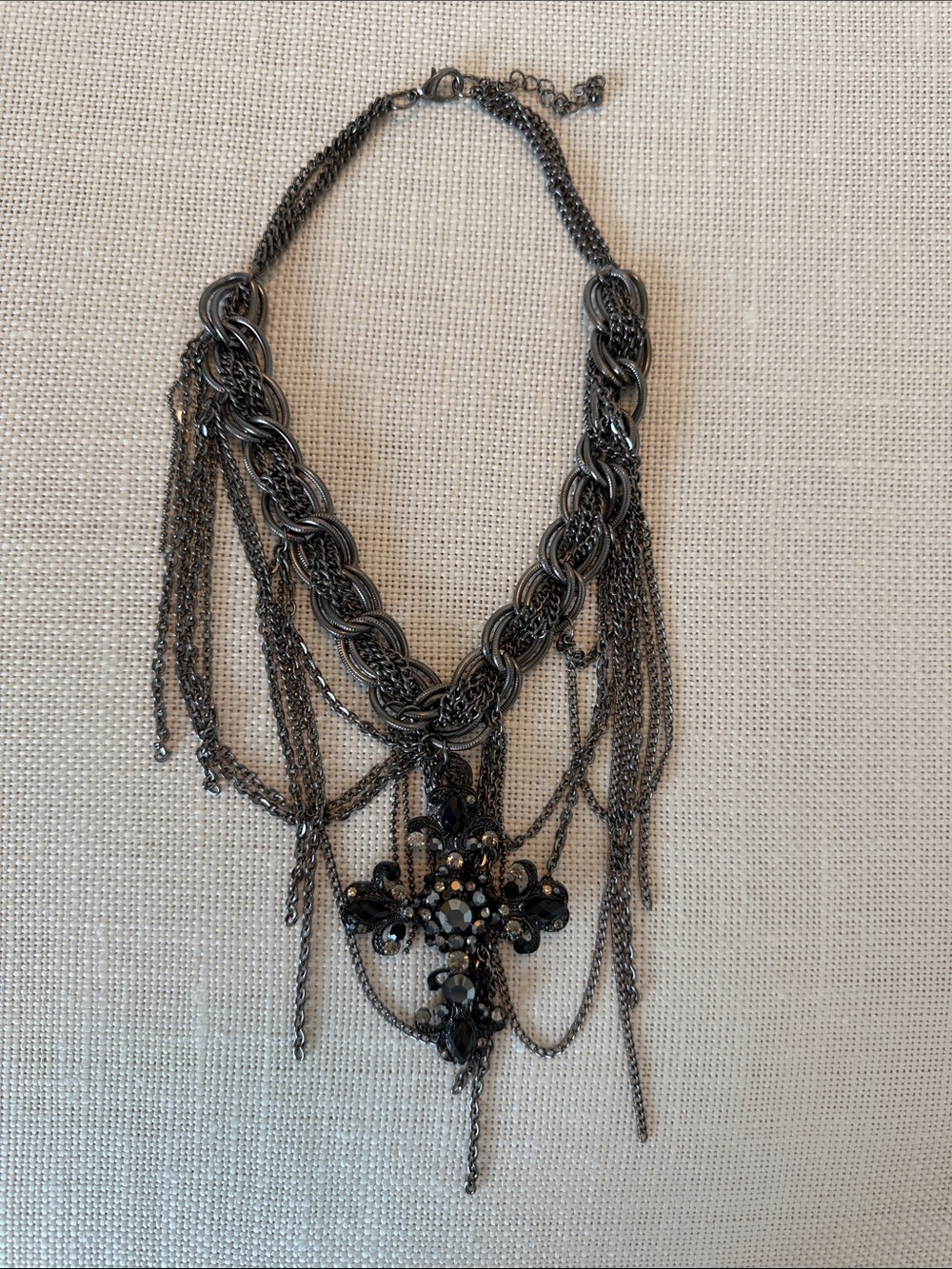 Gunmetal Multi-Chain Cross Statement Necklace